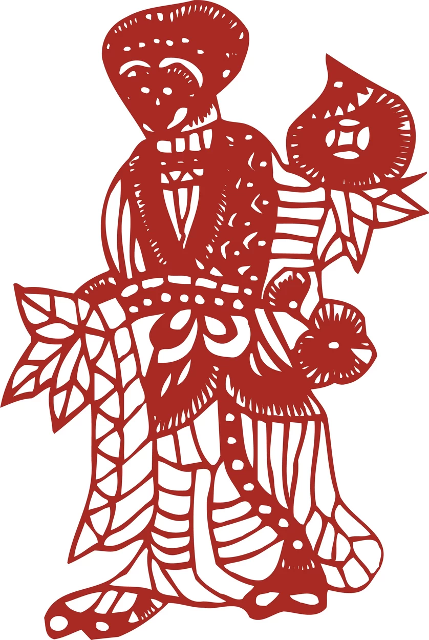 中国风中式传统喜庆民俗人物动物窗花剪纸插画边框AI矢量PNG素材【461】